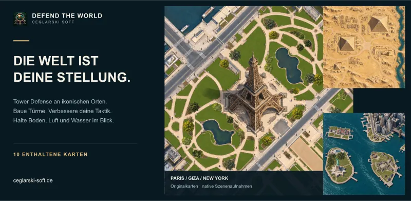 Defend the World: originale Kartenansichten von Paris, Gizeh und New York